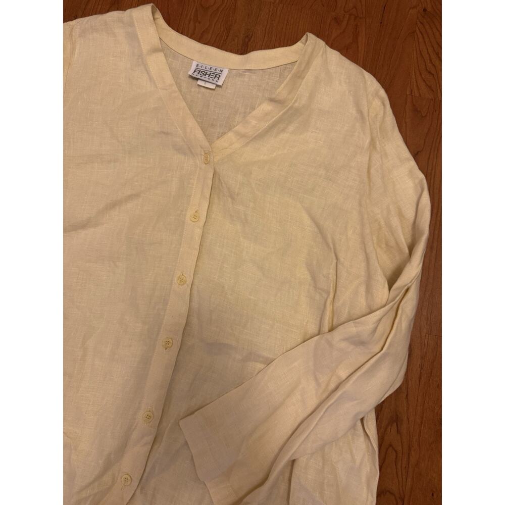 Eileen Fisher Shirt Womens Large Linen Button Down Top Casual Organic VTG Yellow - Picture 2 of 5